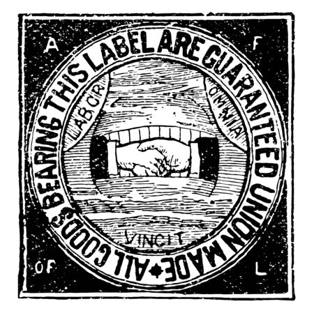 This illustration represents A F of L Union Label which means American Federation of Labor, vintage line drawing or engraving illustration.のイラスト素材