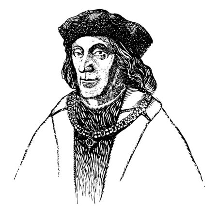 Henry VII, 1457-1509, he was the king of England from 1485 to 1509 and the first monarch of the House of Tudor, vintage line drawing or engraving illustrationのイラスト素材