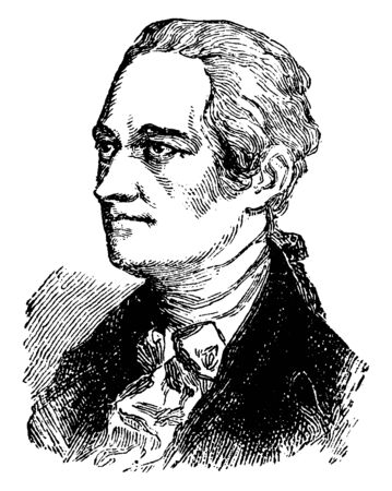 Alexander Hamilton, 1755/57-1804, he was an American statesman, first United States  secretary of the Treasury, and one of the founding fathers of the United States, vintage line drawing or engraving illustrationのイラスト素材