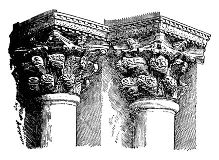 Byzantine Capital, scrowning, member, each side, rises, vintage line drawing or engraving illustration.のイラスト素材