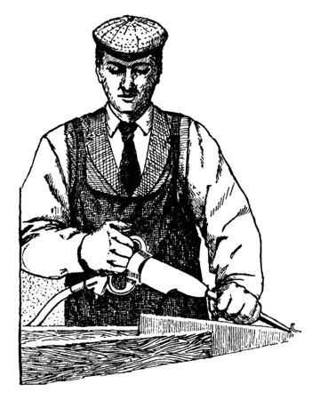 This illustration represents Pneumatic Chisel which used to carve in stone, vintage line drawing or engraving illustration.のイラスト素材