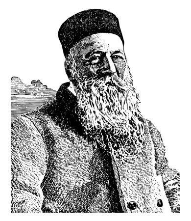 Henri Dunant, 1828-1910, he was a Swiss businessman and social activist, the founder of the Red Cross, and the first recipient of the Nobel Peace Prize, vintage line drawing or engraving illustrationのイラスト素材