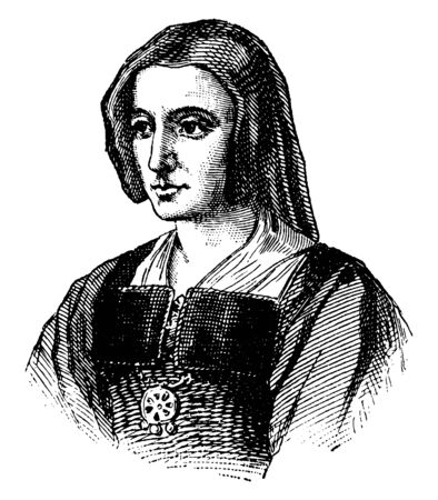 Catharine of Aragon, 1485-1536, she was queen of England from 1509 to 1533 and princess of Wales, vintage line drawing or engraving illustrationのイラスト素材