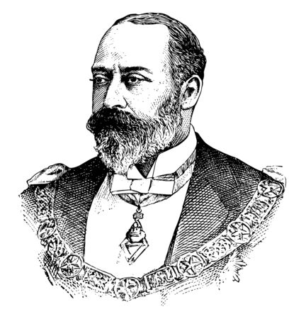 Edward VII, 1841-1910, he was the king of the United Kingdom and the British dominions and Emperor of India from 1901 to 1910, vintage line drawing or engraving illustrationのイラスト素材