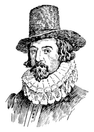 Lord Francis Bacon, 1561-1626, he was an English philosopher, author, statesman and scientist, famous for his promotion of the scientific method, vintage line drawing or engraving illustrationのイラスト素材