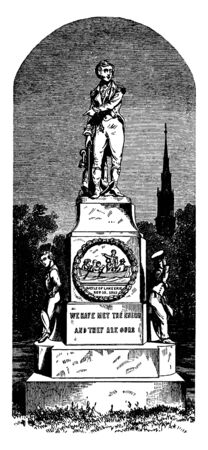 Statue of Oliver Hazard Perry was located in Cleveland, vintage line drawing or engraving illustration.のイラスト素材