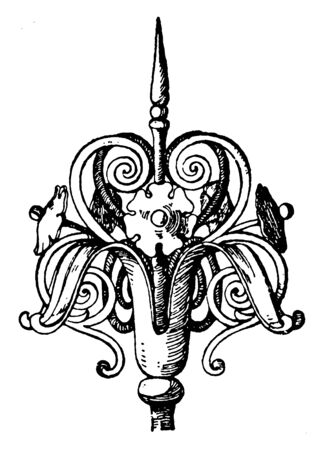 Wrought-Iron Finial is a 16th century design, wide variety, spear, points, custom, vintage line drawing or engraving illustration.のイラスト素材