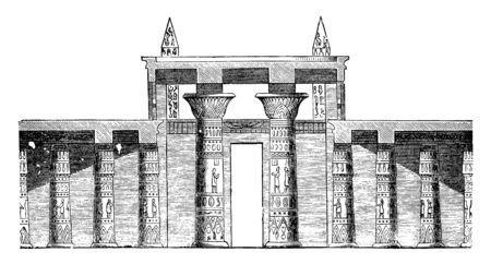 Hall Section of the Great Temple at Abu Simbel, archaeological site, cross section, Egyptian architecture, entrance hall, ipsamboul, Nubian monument, rock temple,のイラスト素材