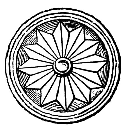 Decorative Plaque is a circular plaque decorated with a rosette, vintage line drawing or engraving illustration.のイラスト素材