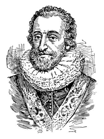 Henry IV, 1553-1610, he was the king of France from 1589 to 1610 and the first French monarch of the House of Bourbon, vintage line drawing or engraving illustrationのイラスト素材