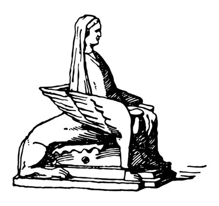 Antique Terracotta Arm chair is furniture made from terracotta designed in the shape of sphinx, vintage line drawing or engraving illustrationのイラスト素材