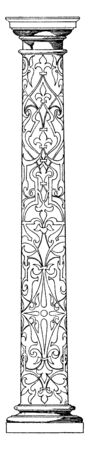 Column Decorated Shaft, German, Renascence, intarsia, shaft, supports, wood inlaying, vintage line drawing or engraving illustration.のイラスト素材