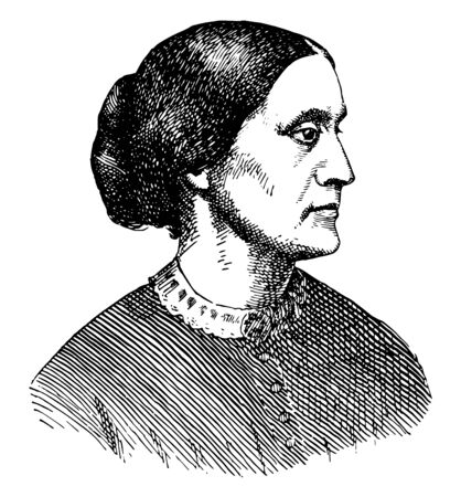 Susan B. Anthony, 1820-1906, she was an American social reformer who worked to secure women's suffrage in the United States, vintage line drawing or engraving illustrationのイラスト素材