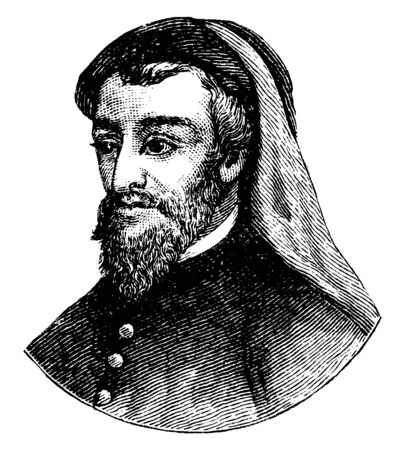 Geoffrey Chaucer, c. 1343-1400, he was famous English poet, author, philosopher, and astronomer, famous as Father of English literature, vintage line drawing or engraving illustrationのイラスト素材