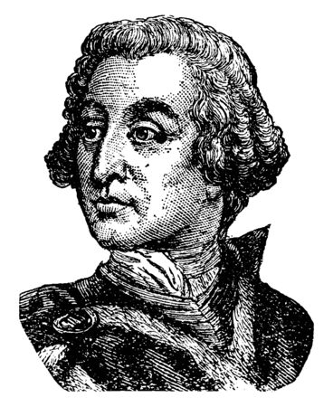 James Oglethorpe, 1696-1785, he was a British soldier, Member of Parliament, philanthropist, and governor of Georgia, vintage line drawing or engraving illustrationのイラスト素材