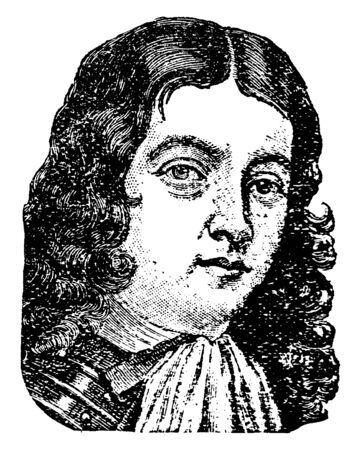 William Penn, 1644-1718, he was an English real estate entrepreneur, philosopher, and founder of the province of Pennsylvania, vintage line drawing or engraving illustrationのイラスト素材
