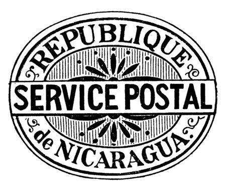 Nicaragua Unknown Value Official Envelope in 1890 in which the stamp had a picture in the background of which was a mountain, vintage line drawing or engraving illustration.のイラスト素材