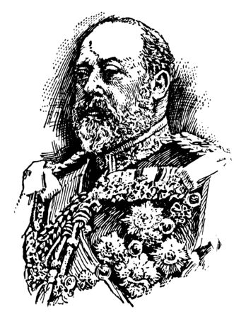 Edward VII, 1841-1910, he was the king of the United Kingdom and the British dominions and Emperor of India from 1901 to 1910, vintage line drawing or engraving illustrationのイラスト素材