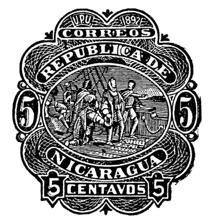 Nicaragua 5 Centavos Envelope in 1892 which has a unique address system, vintage line drawing or engraving illustration.のイラスト素材