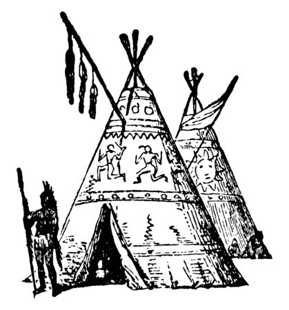 Native American housing in the Plaines region, vintage line drawing or engraving illustration.のイラスト素材