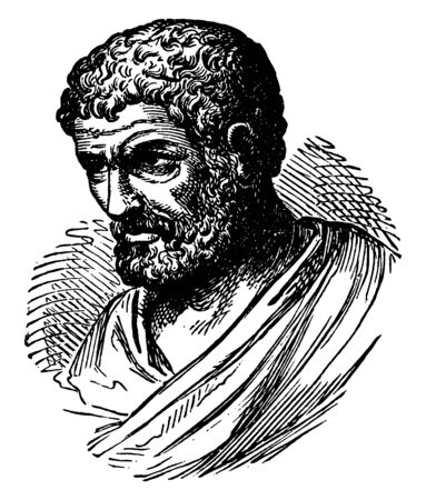 Euclid, he was a Greek mathematician who wrote the first systematic textbook on geometry, famous as the Father of geometry, vintage line drawing or engraving illustrationのイラスト素材