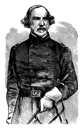General Daniel Tyler, 1799-1882, he was an iron manufacturer, railroad president, and one of the first union army generals of the American civil war, vintage line drawing or engraving illustrationのイラスト素材