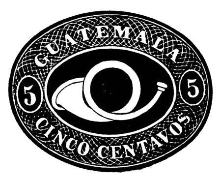 This illustration represents Guatemala Envelope Cinco Centavos in 1890, vintage line drawing or...