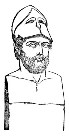 Bust of Pericles, c. 495-429 BC, he was a prominent and influential Greek statesman, orator and general of Athens during the golden age, vintage line drawing or engraving illustrationのイラスト素材