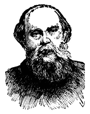 Paul Verlaine, 1844-1896, he was a French poet associated with the Decadent movement, vintage line drawing or engraving illustrationのイラスト素材