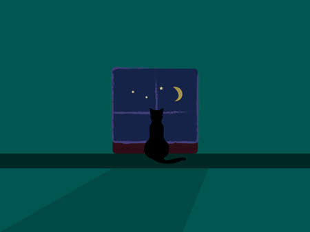 Black cat, illustration, vector on white background.のイラスト素材