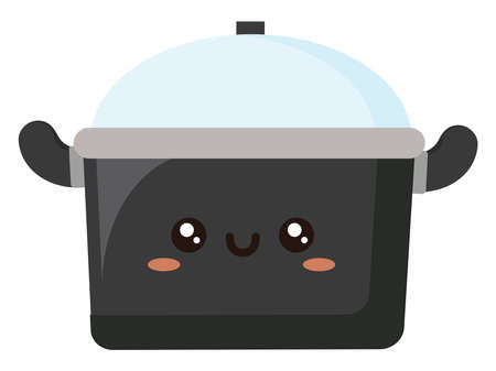 Black saucepan, illustration, vector on white background.のイラスト素材
