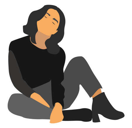 Girl in black, illustration, vector on white background.のイラスト素材