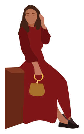 Woman in red, illustration, vector on white background.のイラスト素材