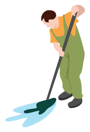 Man cleaning, illustration, vector on white background.のイラスト素材