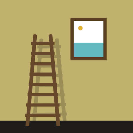 Stairs on brown wall, illustrationのイラスト素材