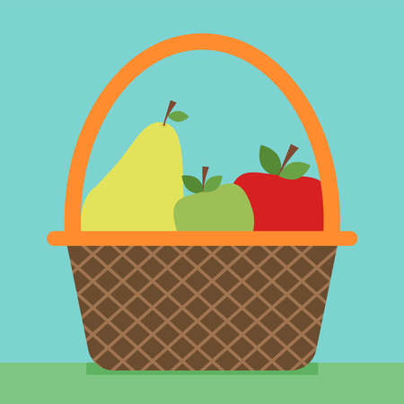 Basket with fruits, illustration, vector on white background.のイラスト素材