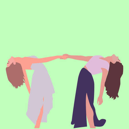 Girl holding hands, illustration, vector on white background.のイラスト素材