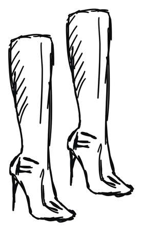 Ladies boots sketch, illustration, vector on white background.のイラスト素材