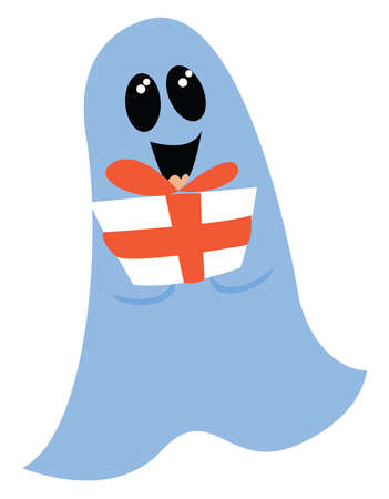 Ghost with present, illustration, vector on white background.のイラスト素材