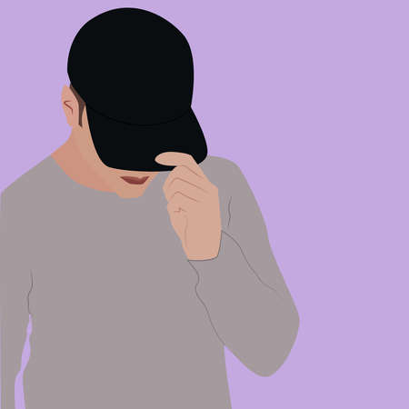 Man with black cap, illustration, vector on white background.