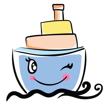 Winking boat, illustration, vector on white background.のイラスト素材