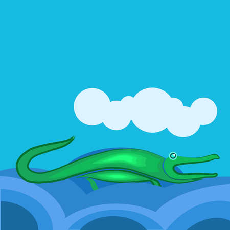 Crocodile in river, illustrationのイラスト素材