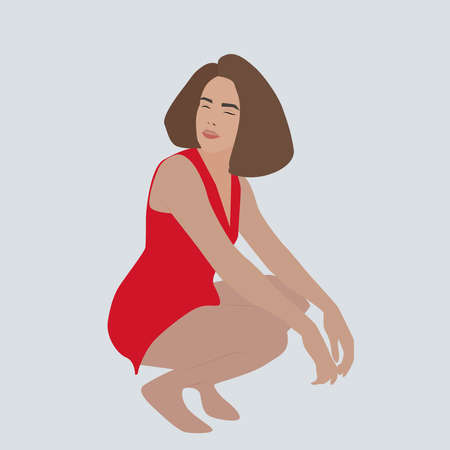 Girl with short hair, illustrationのイラスト素材