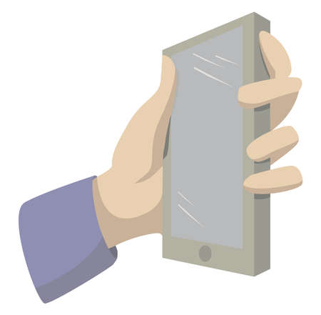 Phone in hand, illustration, vector on white background.のイラスト素材
