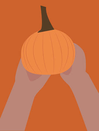 Pumpkin in hands, illustration, vector on white background.のイラスト素材