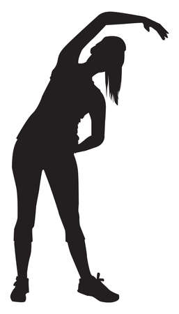 Silhouette of a woman how stretches out , illustration, vector on white background.のイラスト素材