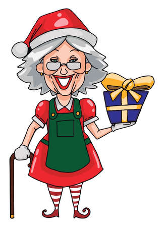 An old lady in red dress, illustration, vector on white background.のイラスト素材