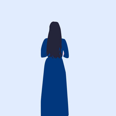 Girl in long blue dress, illustration, vector on white background.のイラスト素材