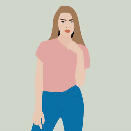 Girl in jeans, illustration, vector on white background.