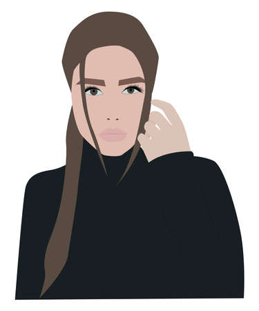 Girl with hair on her face, illustration, vector on white background.のイラスト素材